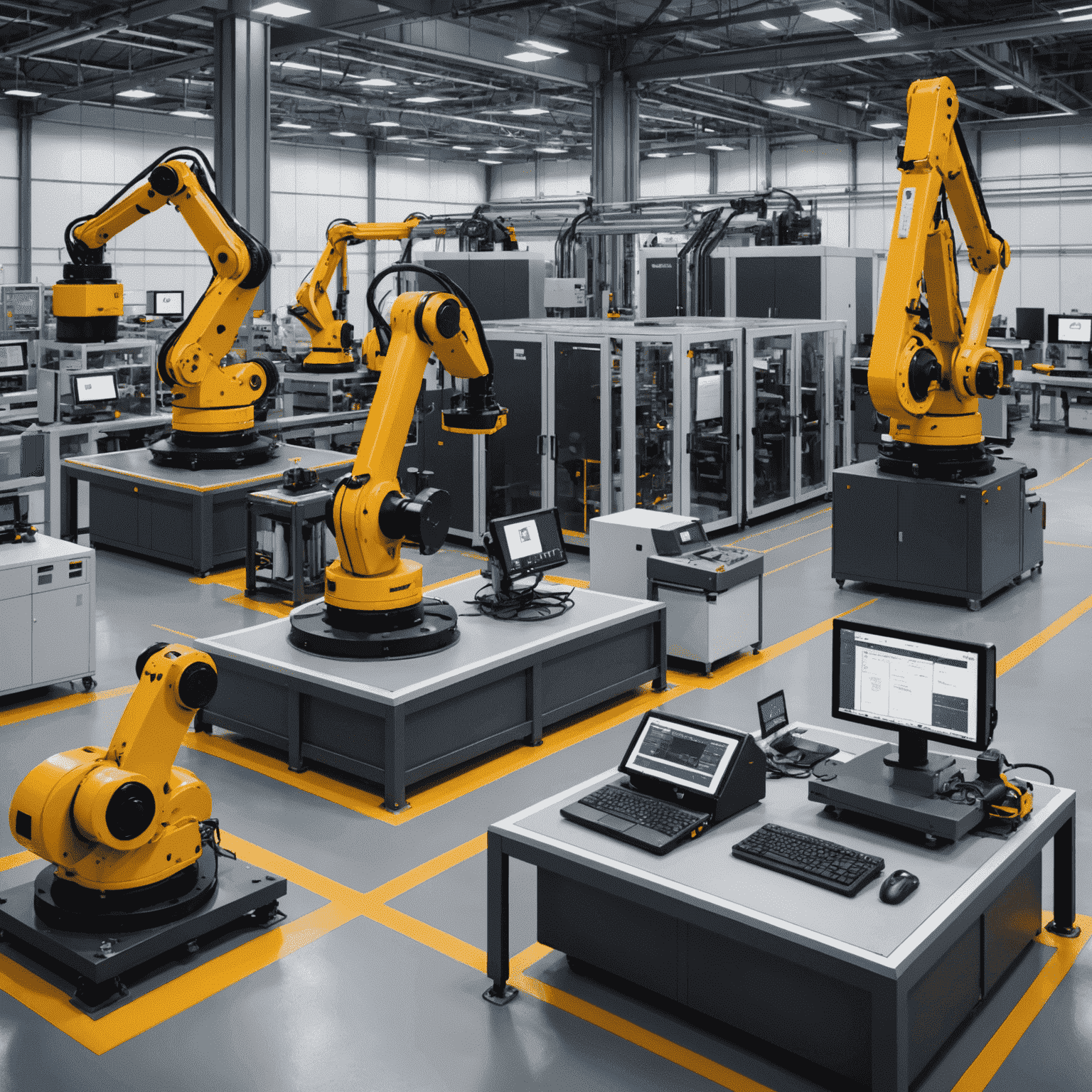 An industrial manufacturing facility with IoT-connected machines, sensors, and robotics, showcasing the integration of IoT in Industry 4.0 for enhanced efficiency and automation